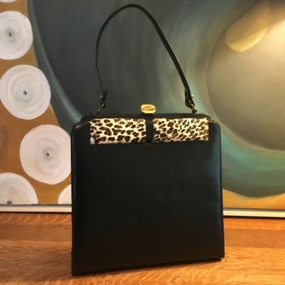 Vintage Black Mid Century Handbag Animal P… - Picture 1 of 8